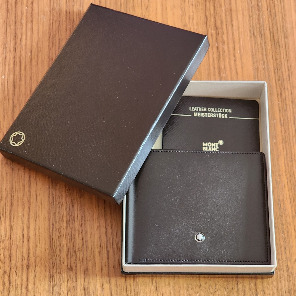 New 100% Auth Montblanc  Meisterstuck Leather Wallet 6 CC 2 View Pockets Black - Picture 9 of 10